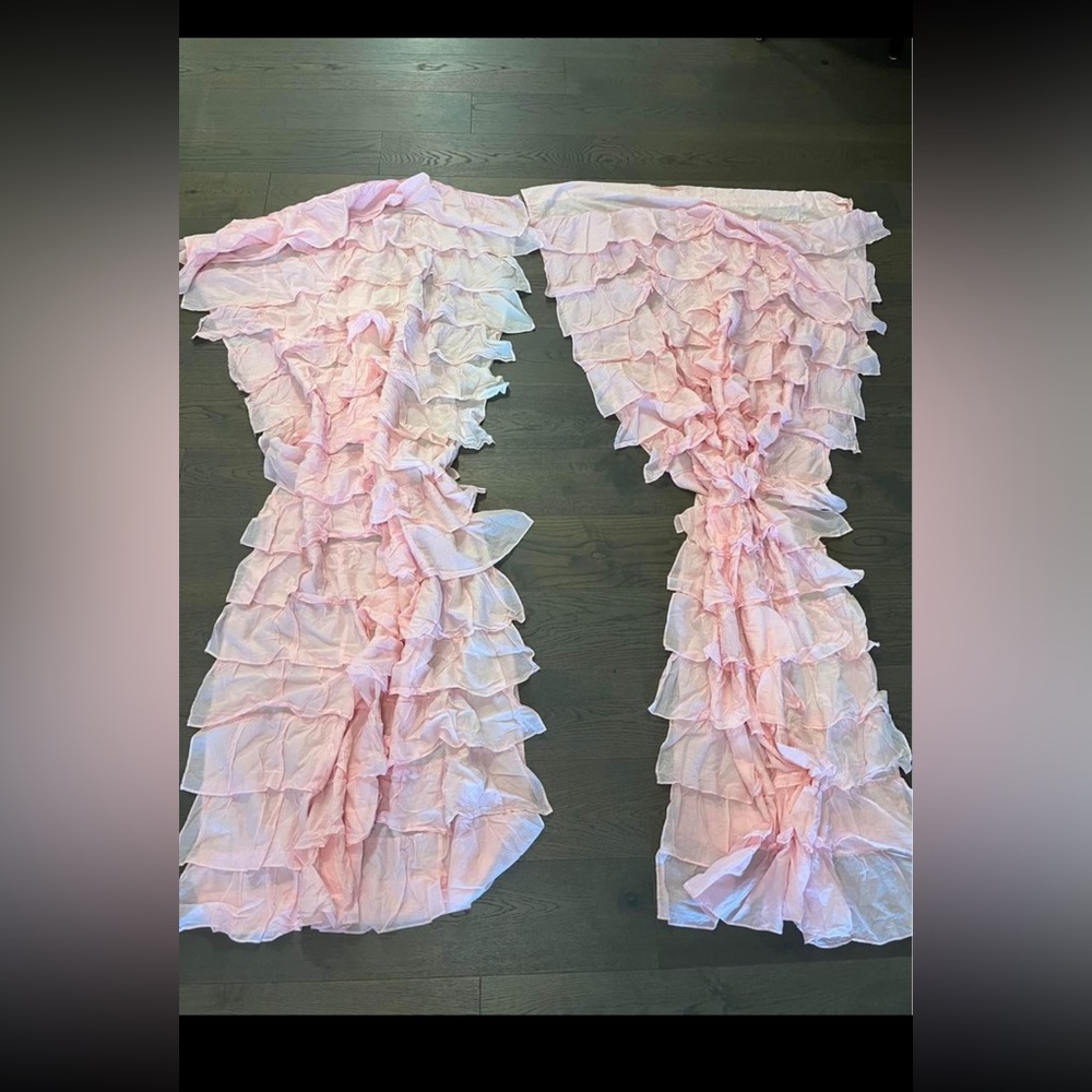Pottery barn pink ruffled curtains - girls room 86”x40